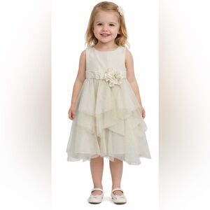 Old Navy Girl’s Special Occasion Dress Size 4T Cream Gold Sparkle Tulle Tiered